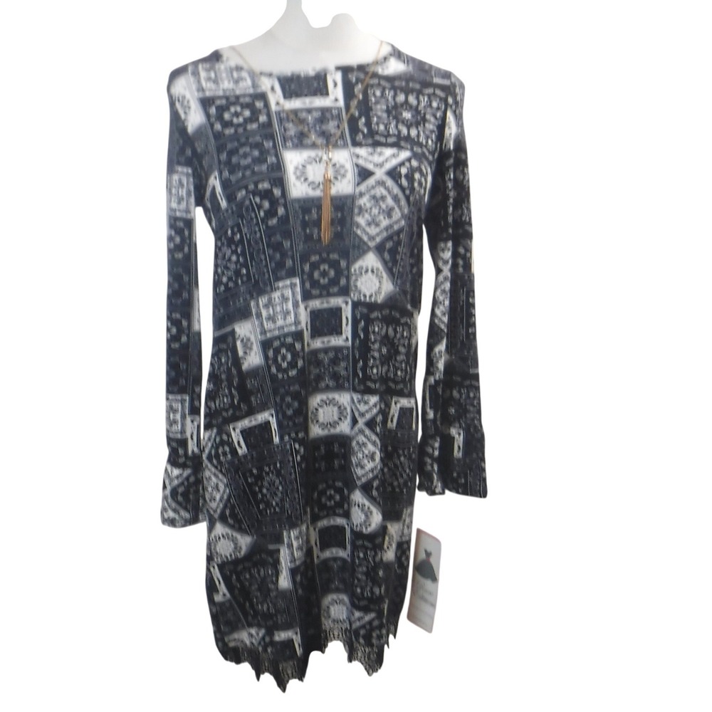 Rare Editions Girls‎ Black White Bandana Patchwork Dress Lace Trim Size 16 NWT